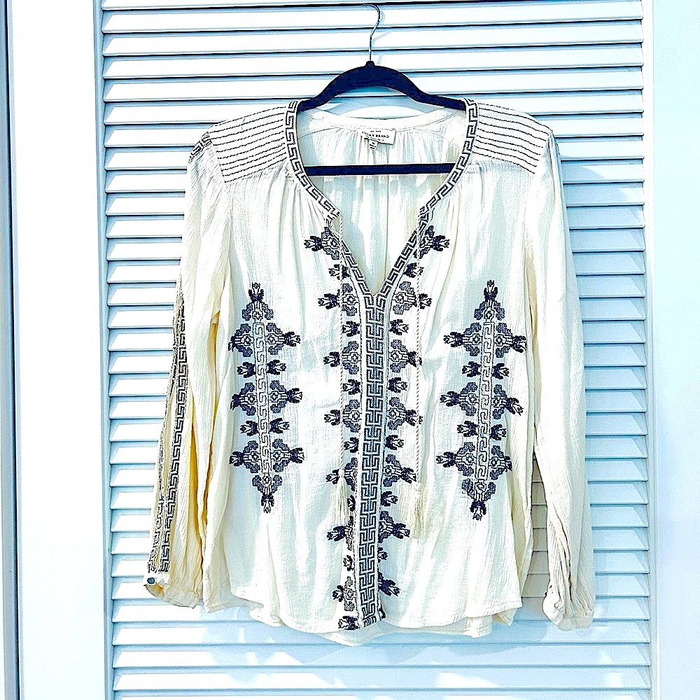 Lucky Brand Embroidered Slit Sleeve Peasant Top